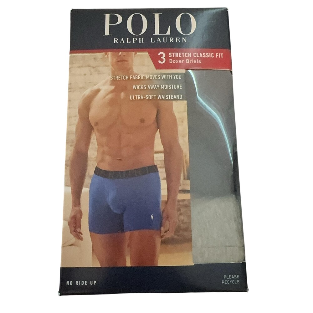 Polo Ralph Lauren Stretch Classic Fit Boxer Brief Mens XL Red Navy Grey 3 Pack